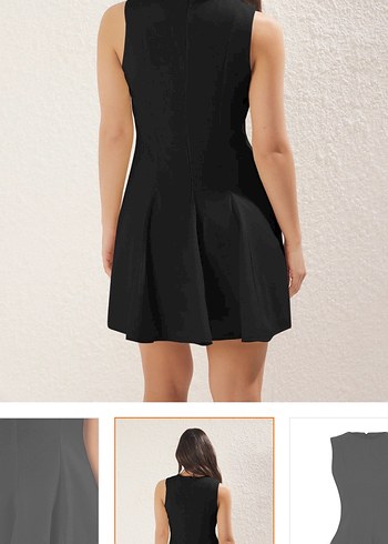 V Yaka Siyah Piliseli Mini Elbise - Görsel 4