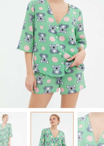 Yeşil Koala Baskılı Kısa Kollu Kadın Pijama Takımı - Görsel 2
