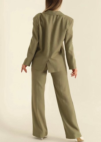 Kadın Haki Uzun Ceketli Ofis Takımı - Görsel 5