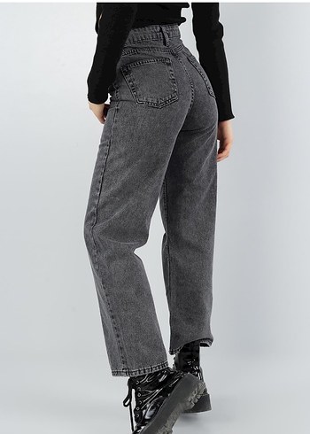 Gri Kemerli Bol Kesim Midi Kot Pantolon - Görsel 3