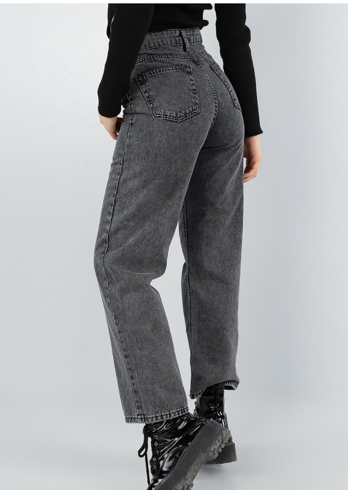 Gri Kemerli Bol Kesim Midi Kot Pantolon - Görsel 3