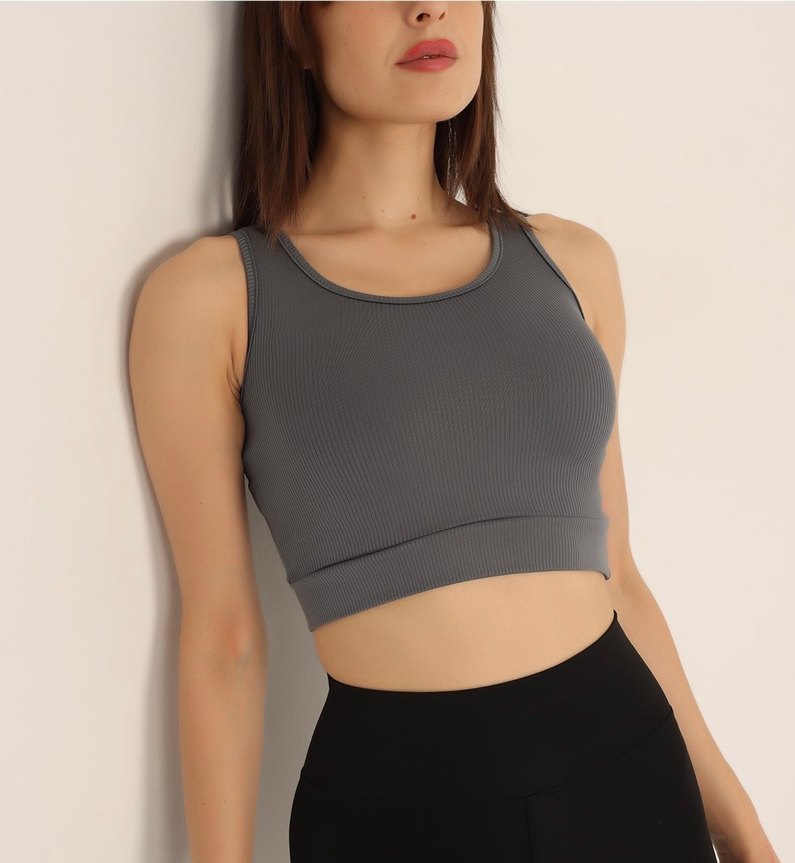 Gri Sporcu Crop Top - Görsel 2