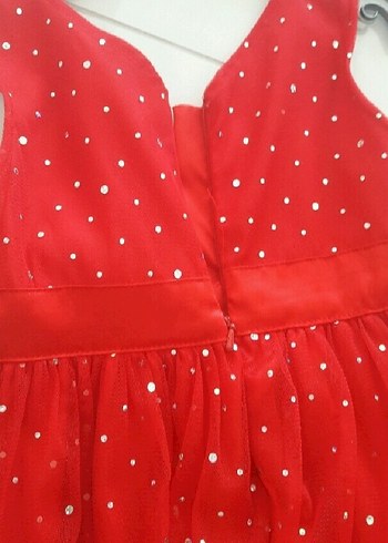 Kırmızı Kolsuz Nakışlı Kız Elbise - Görsel 3