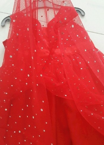 Kırmızı Kolsuz Nakışlı Kız Elbise - Görsel 9