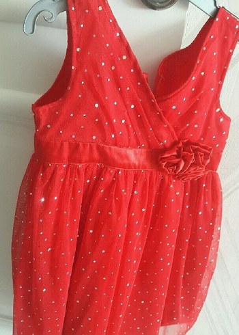 Kırmızı Kolsuz Nakışlı Kız Elbise - Görsel 2