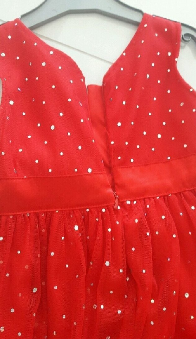 Kırmızı Kolsuz Nakışlı Kız Elbise - Görsel 3