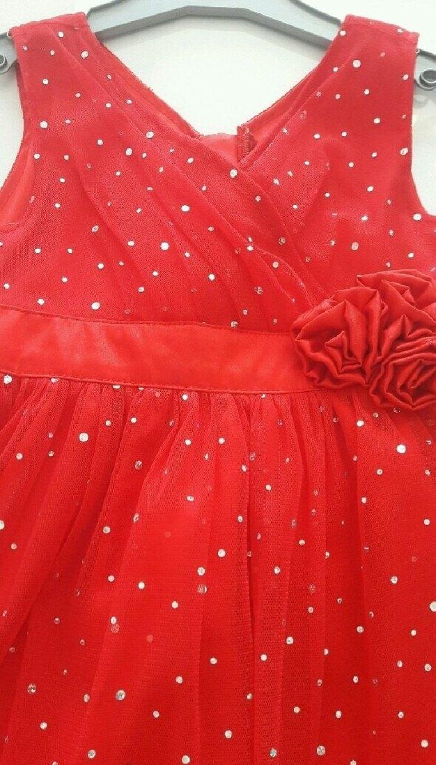 Kırmızı Kolsuz Nakışlı Kız Elbise - Görsel 5