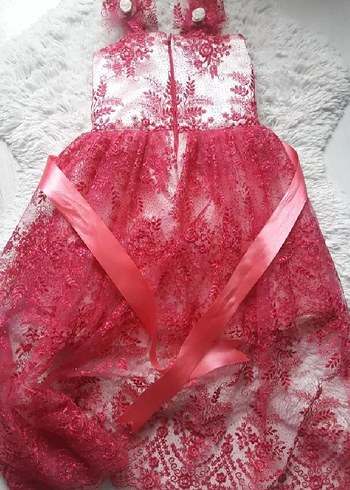 Pembe Dantelli Nakışlı Kız Çocuk Elbisesi - Görsel 3