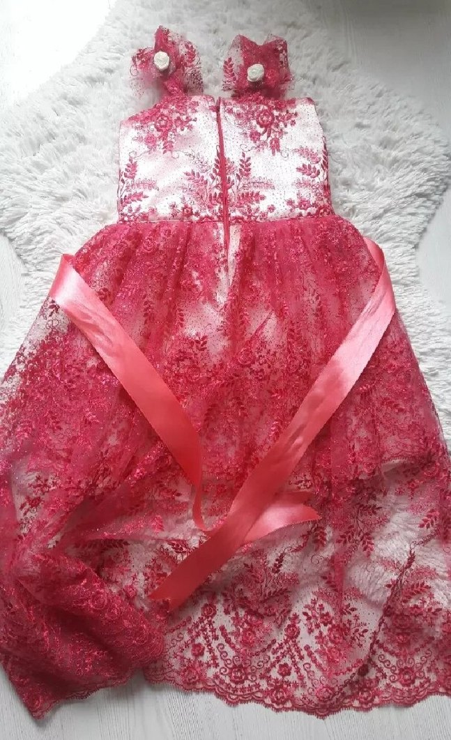 Pembe Dantelli Nakışlı Kız Çocuk Elbisesi - Görsel 3