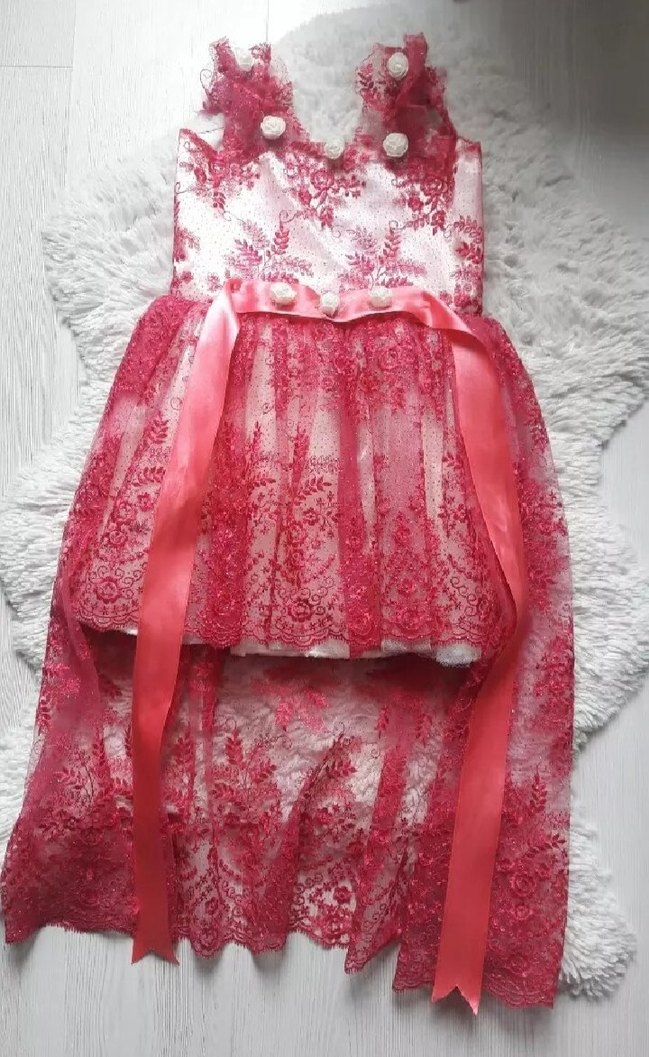 Pembe Dantelli Nakışlı Kız Çocuk Elbisesi - Görsel 2