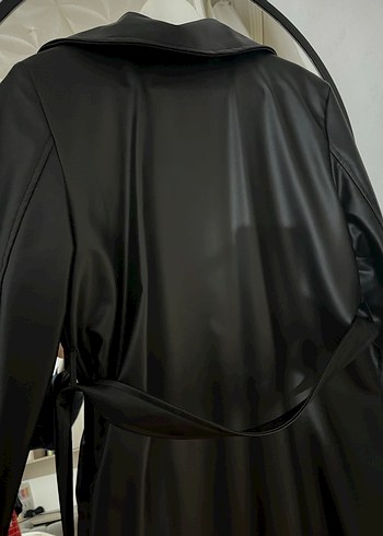 KOKA Siyah Uzun Deri Kadın Ceket - Görsel 4