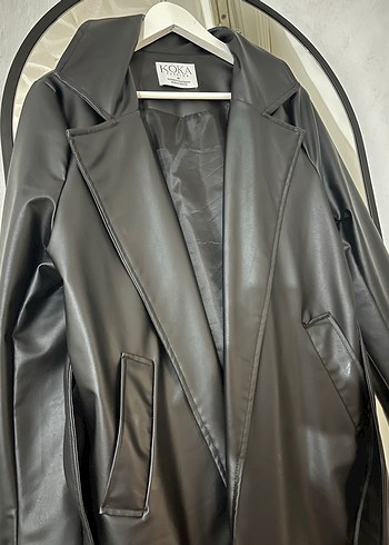 KOKA Siyah Uzun Deri Kadın Ceket - Görsel 2