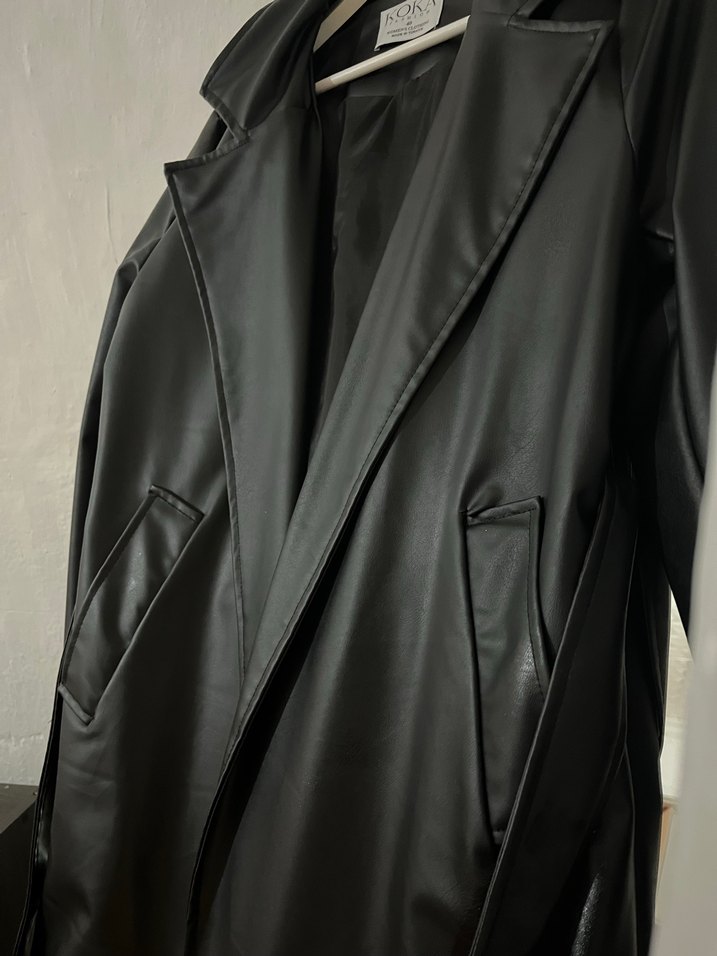 KOKA Siyah Uzun Deri Kadın Ceket - Görsel 3