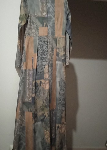 Gri Bohem Desenli Uzun Kollu Uzun Elbise - Görsel 2