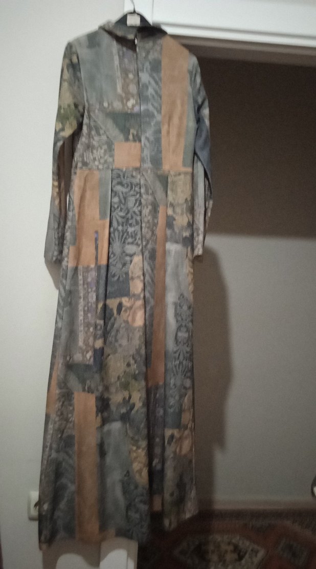 Gri Bohem Desenli Uzun Kollu Uzun Elbise - Görsel 2