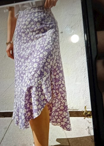 Mor Çiçek Desenli Midi Etek - Görsel 2