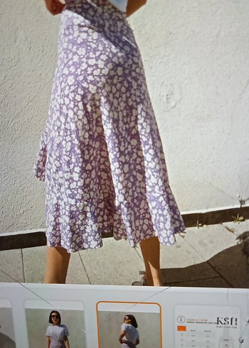 Mor Çiçek Desenli Midi Etek - Görsel 3