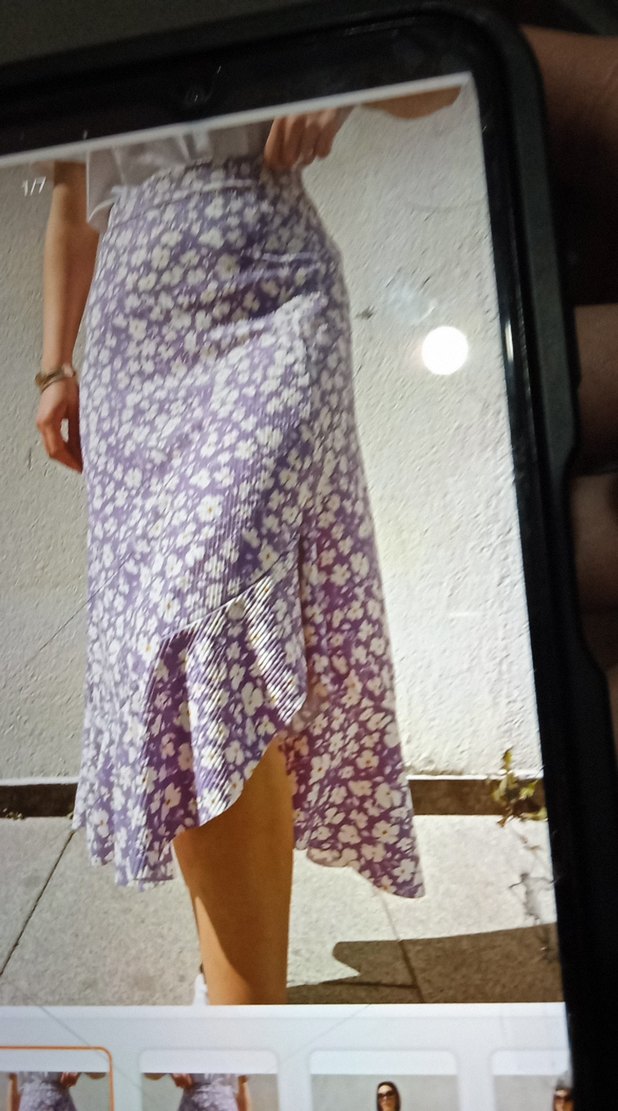 Mor Çiçek Desenli Midi Etek - Görsel 2