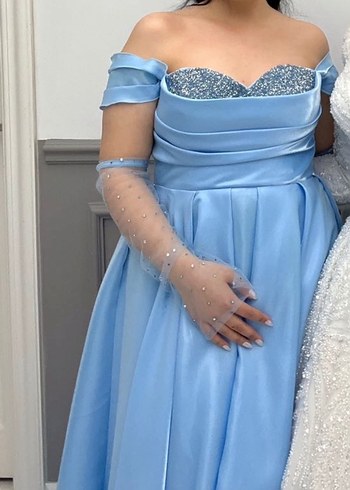 Drapeli Straplez Uzun Mavi Abiye - Görsel 2