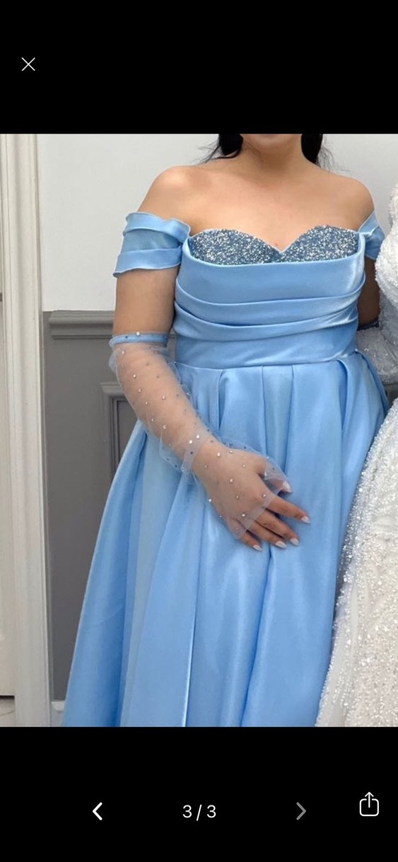 Drapeli Straplez Uzun Mavi Abiye - Görsel 2