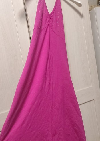 Pembe Straplez Uzun Drapeli Kadın gecelik - Görsel 3