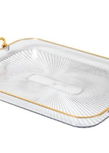 Altın Saplı Şeffaf Dikdörtgen Tepsi - Görsel 2
