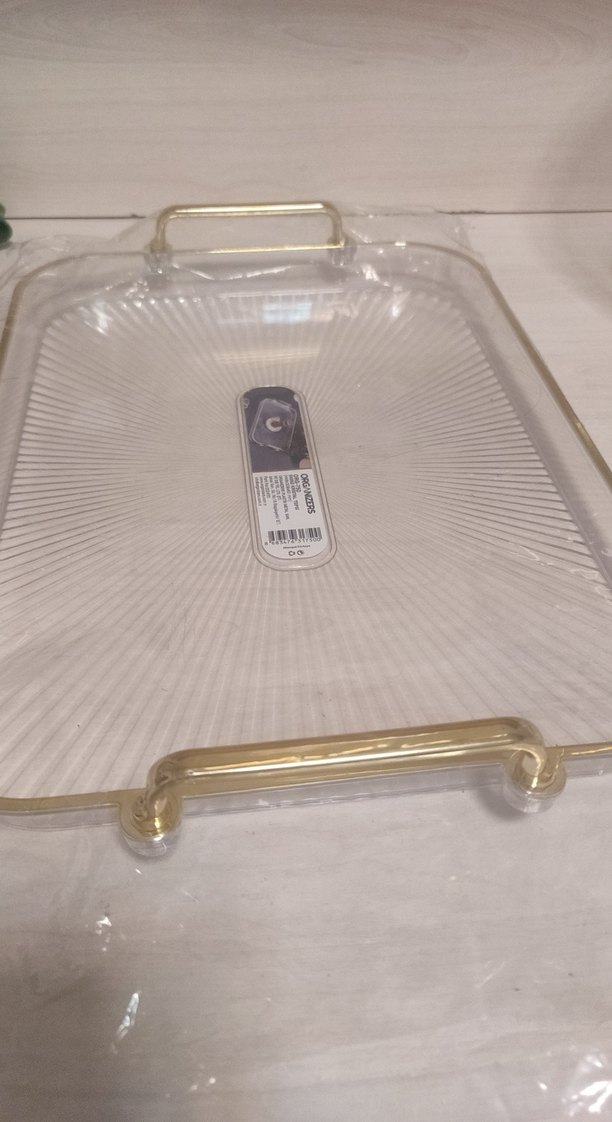 Altın Saplı Şeffaf Dikdörtgen Tepsi - Görsel 3