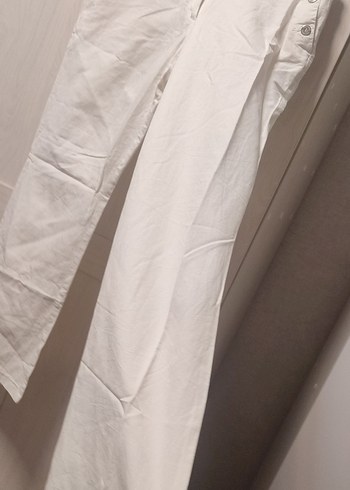 Düğmeli Beyaz Keten Pantolon 42beden çalışan kadınlar için tarz - Görsel 4