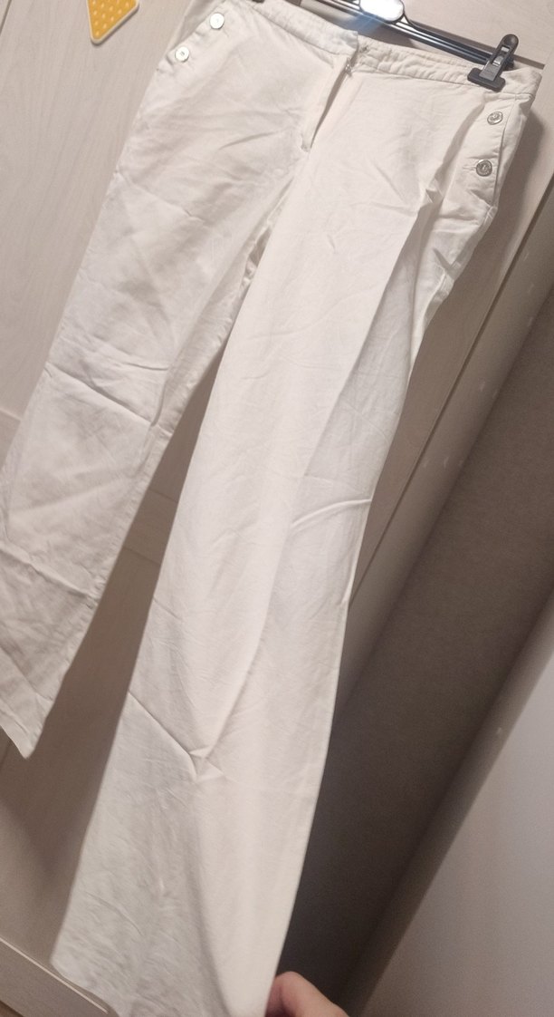 Düğmeli Beyaz Keten Pantolon 42beden çalışan kadınlar için tarz - Görsel 4