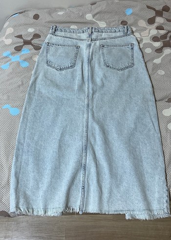 Bol Kesim Gri Midi Denim Etek - Görsel 2