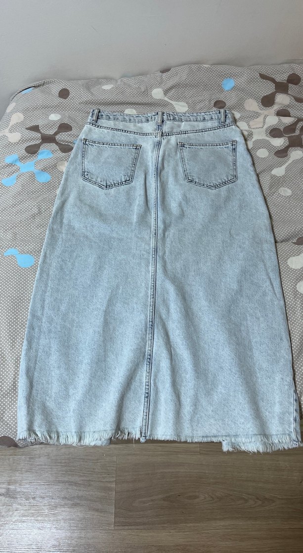 Bol Kesim Gri Midi Denim Etek - Görsel 2