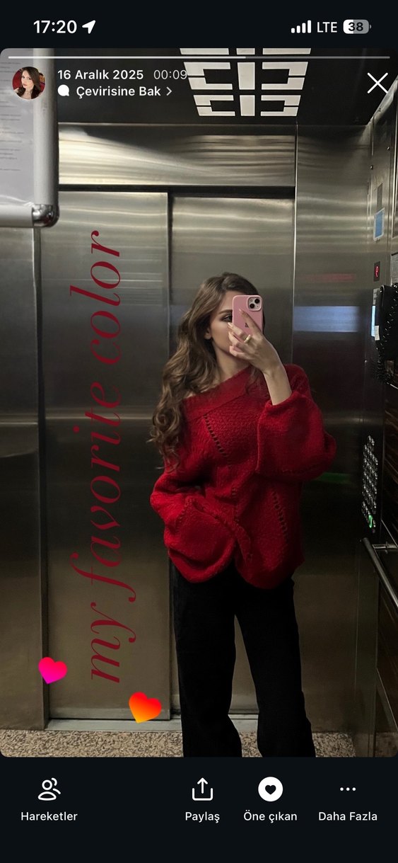 Kırmızı Bohem Örgü Kadın Kazak - Görsel 2