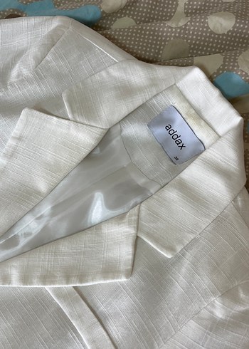 Beyaz Keten Mini Kadın Blazer Ceket - Görsel 2