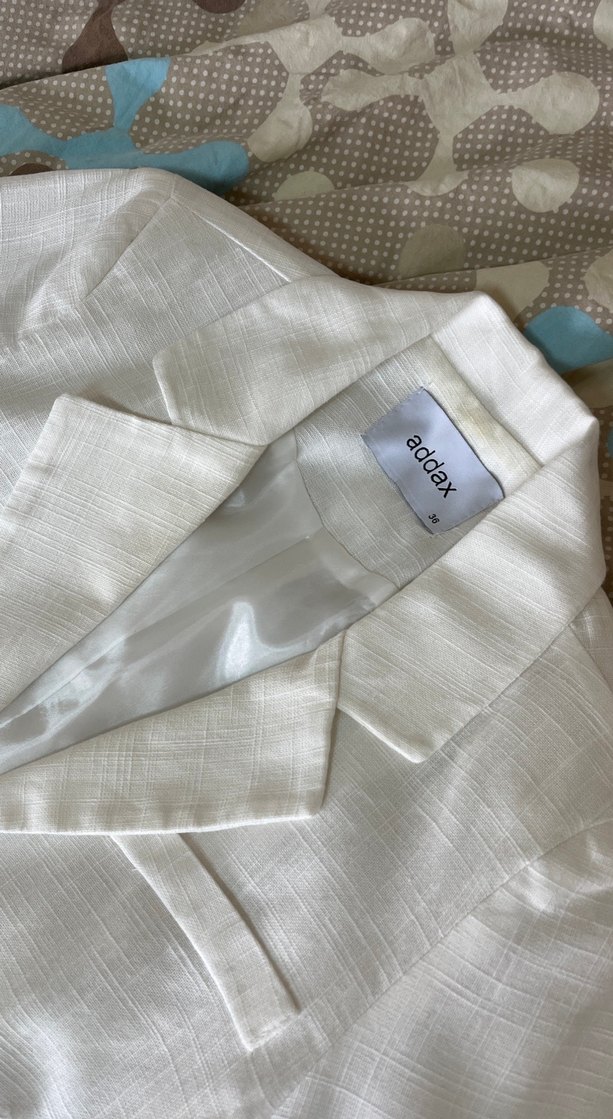 Beyaz Keten Mini Kadın Blazer Ceket - Görsel 2