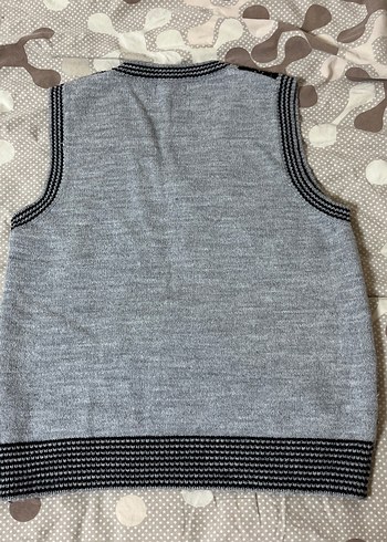 Gri Ekose V Yaka Örgü Süveter - Görsel 2