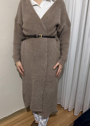 Kadın Uzun Örgü Kahverengi Hırka - Görsel 4