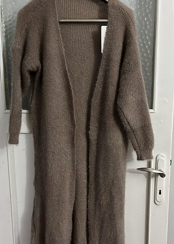 Kadın Uzun Örgü Kahverengi Hırka - Görsel 2