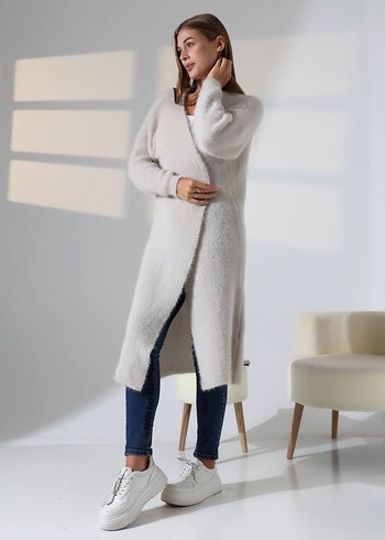 Bej Kemerli Midi Kadın Hırka - Görsel 2