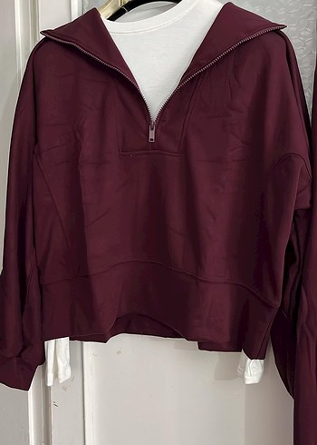 Bordo Yarım Fermuarlı Yüksek Yaka Sweatshirt - Görsel 3