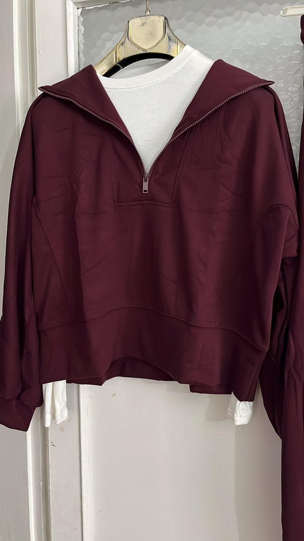 Bordo Yarım Fermuarlı Yüksek Yaka Sweatshirt - Görsel 3