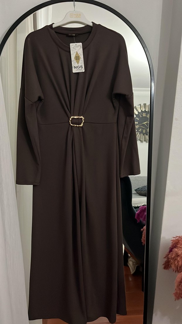 Siyah Uzun Drapeli Kadın Elbise - Görsel 3