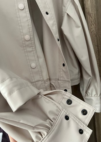 Bej Kadın Deri Düğmeli Ceket - Görsel 2