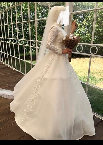 Uzun Kollu Beyaz Prenses Gelinlik - Görsel 3