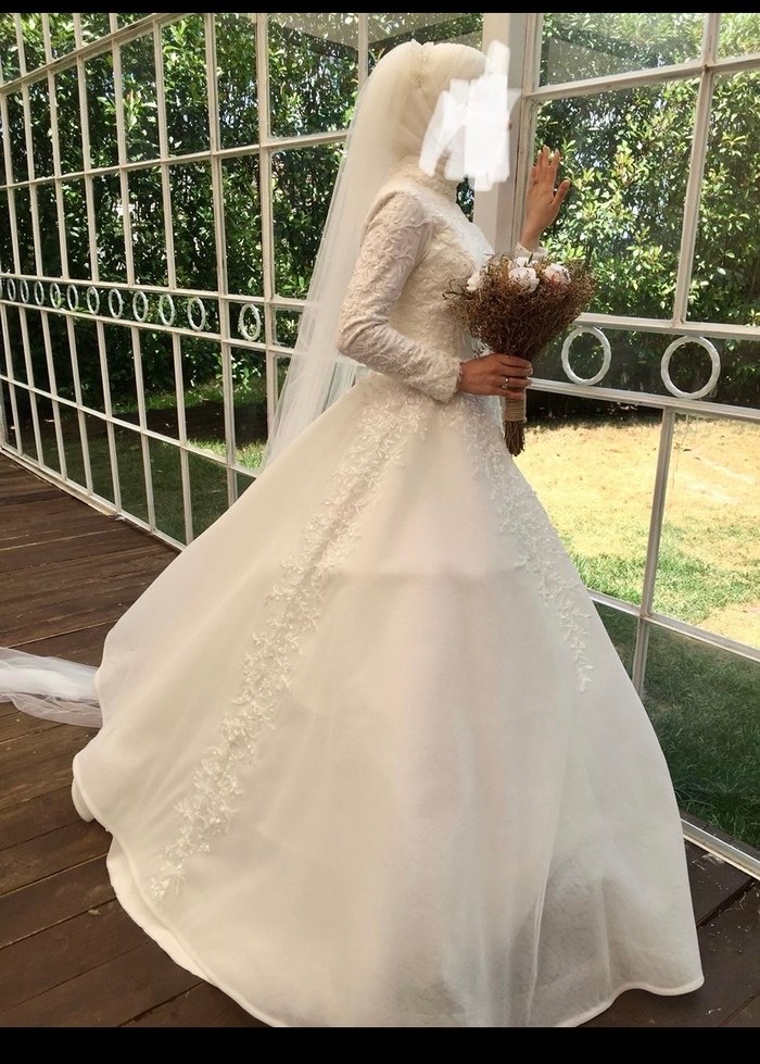 Uzun Kollu Beyaz Prenses Gelinlik - Görsel 3