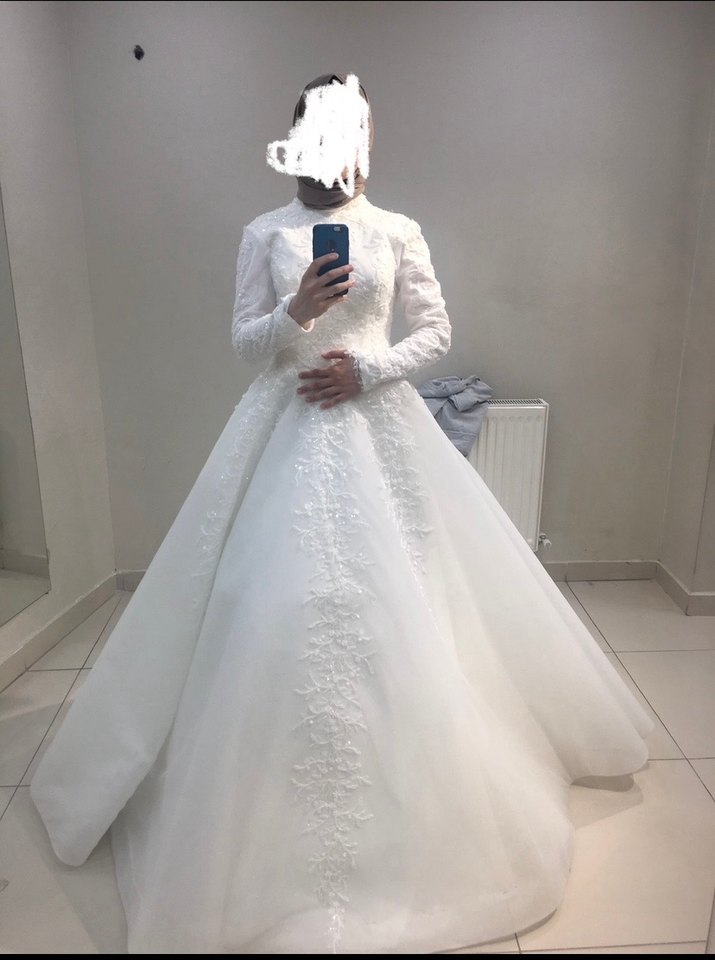 Uzun Kollu Beyaz Prenses Gelinlik - Görsel 2