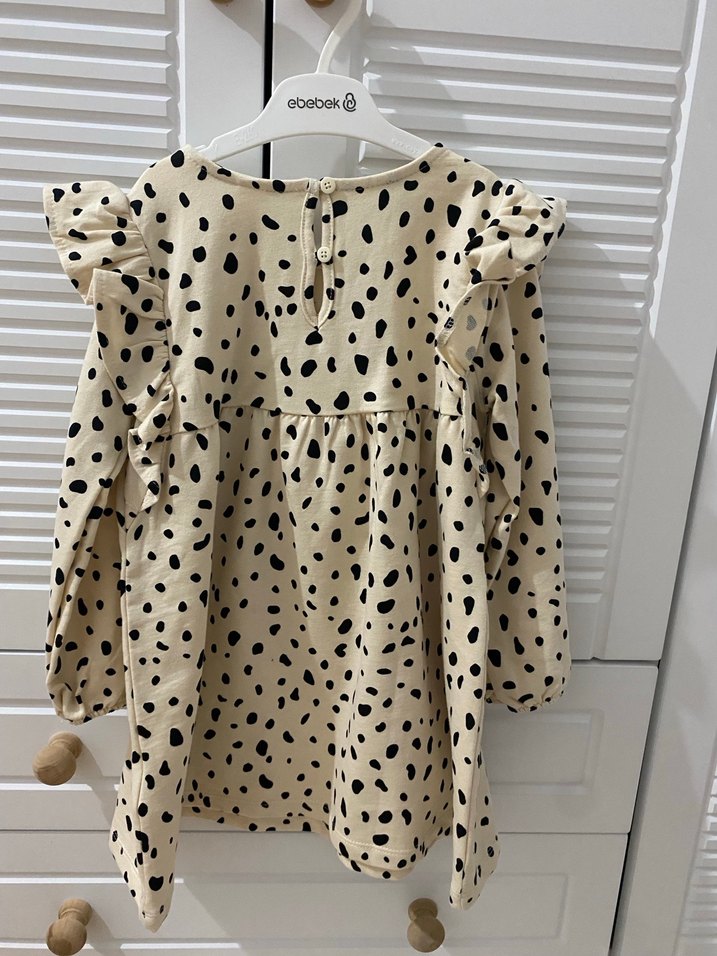 Kız Çocuk Bej Uzun Kollu Fırfırlı Elbise - Görsel 2