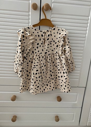 Kız Çocuk Bej Zebra Desenli Volanlı Elbise - Görsel 2