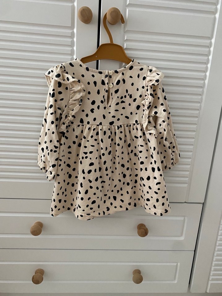 Kız Çocuk Bej Zebra Desenli Volanlı Elbise - Görsel 2