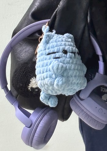 Bebe Mavisi Örgü Kedi Anahtarlık Amigrumi - Görsel 2