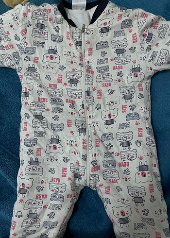 Fermuarlı Beyaz Baskılı  Bebek Tulumu - Görsel 5